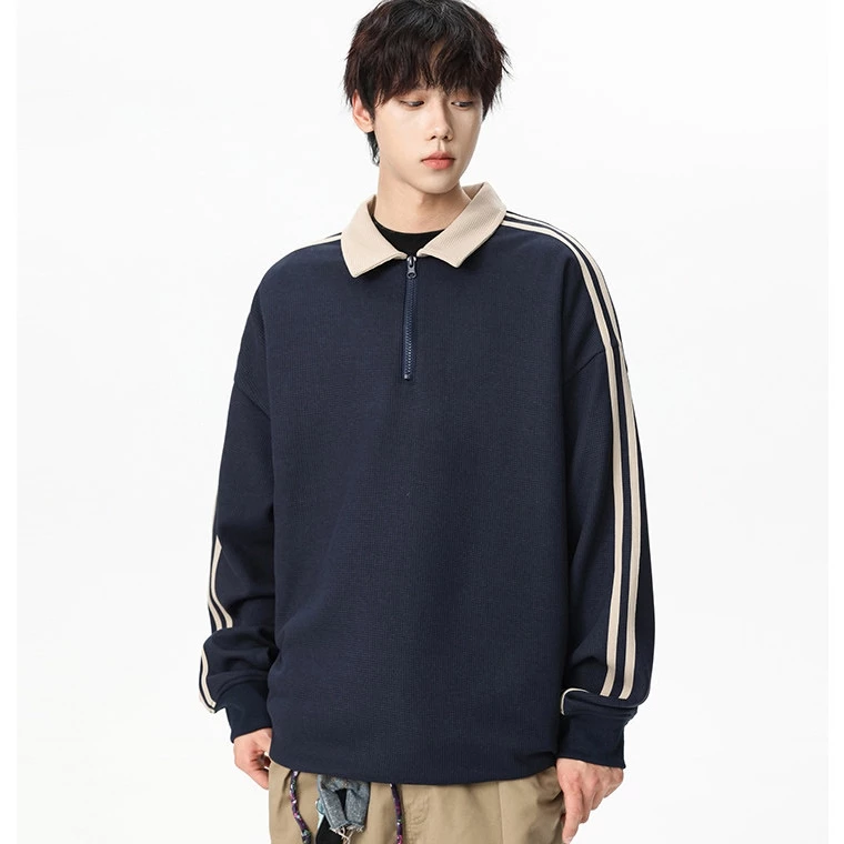 Men's Navy Zip-Up Polo Sweatshirt