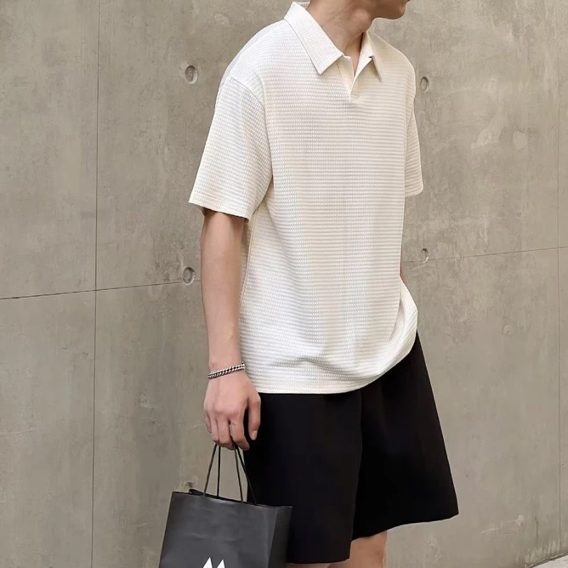 Textured Collared Short Sleeve Shirt