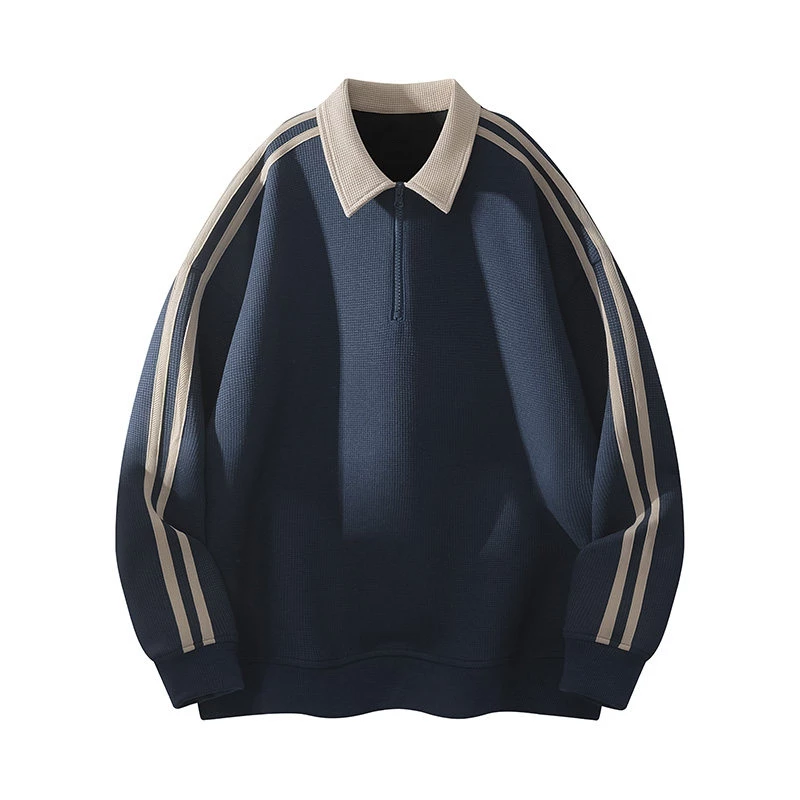 Men's Navy Zip-Up Polo Sweatshirt
