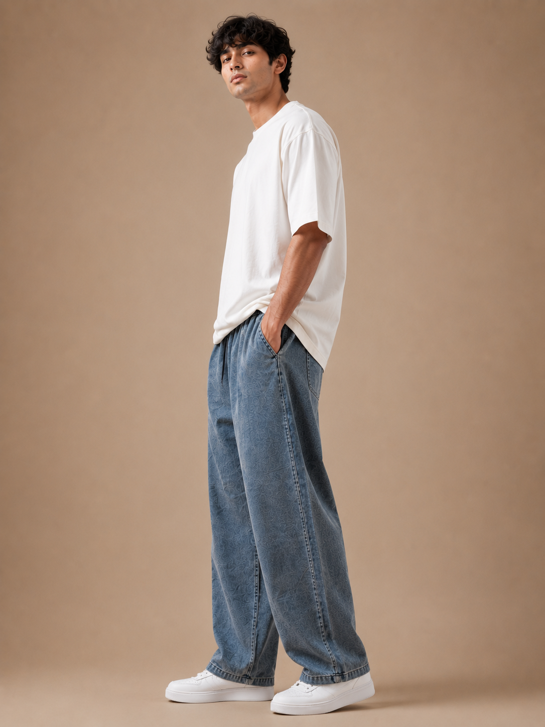 Men's Premium Washed Blue Wide Leg Denim Trousers