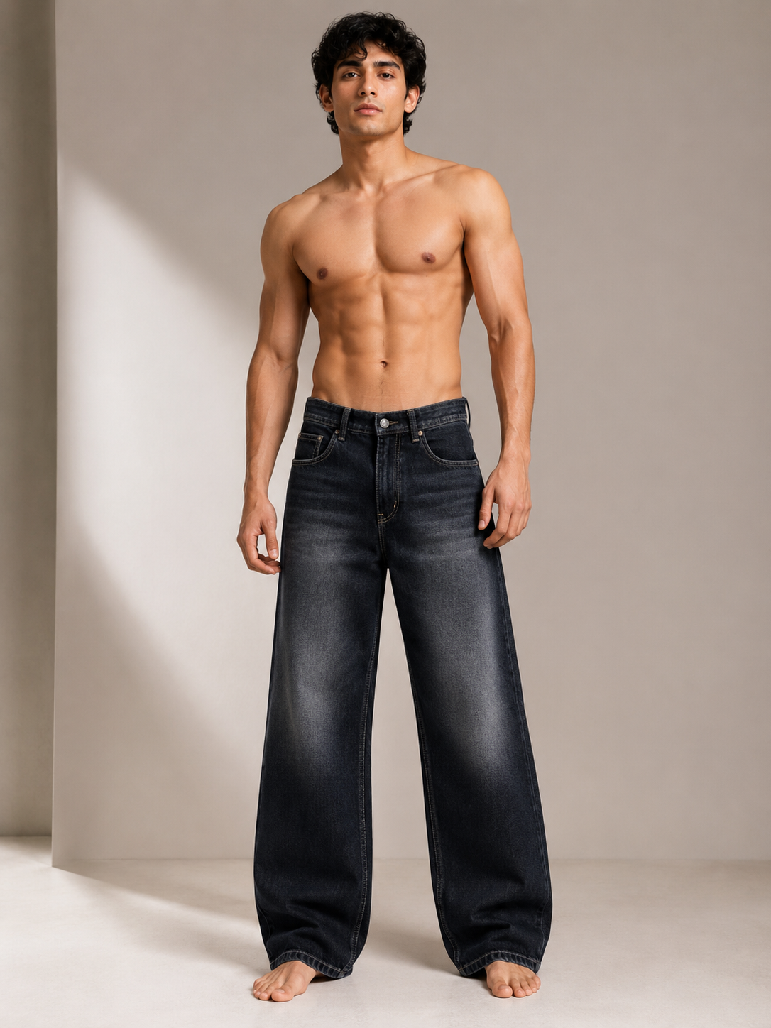 Men's Premium Washed Black Wide Leg Denim Jeans
