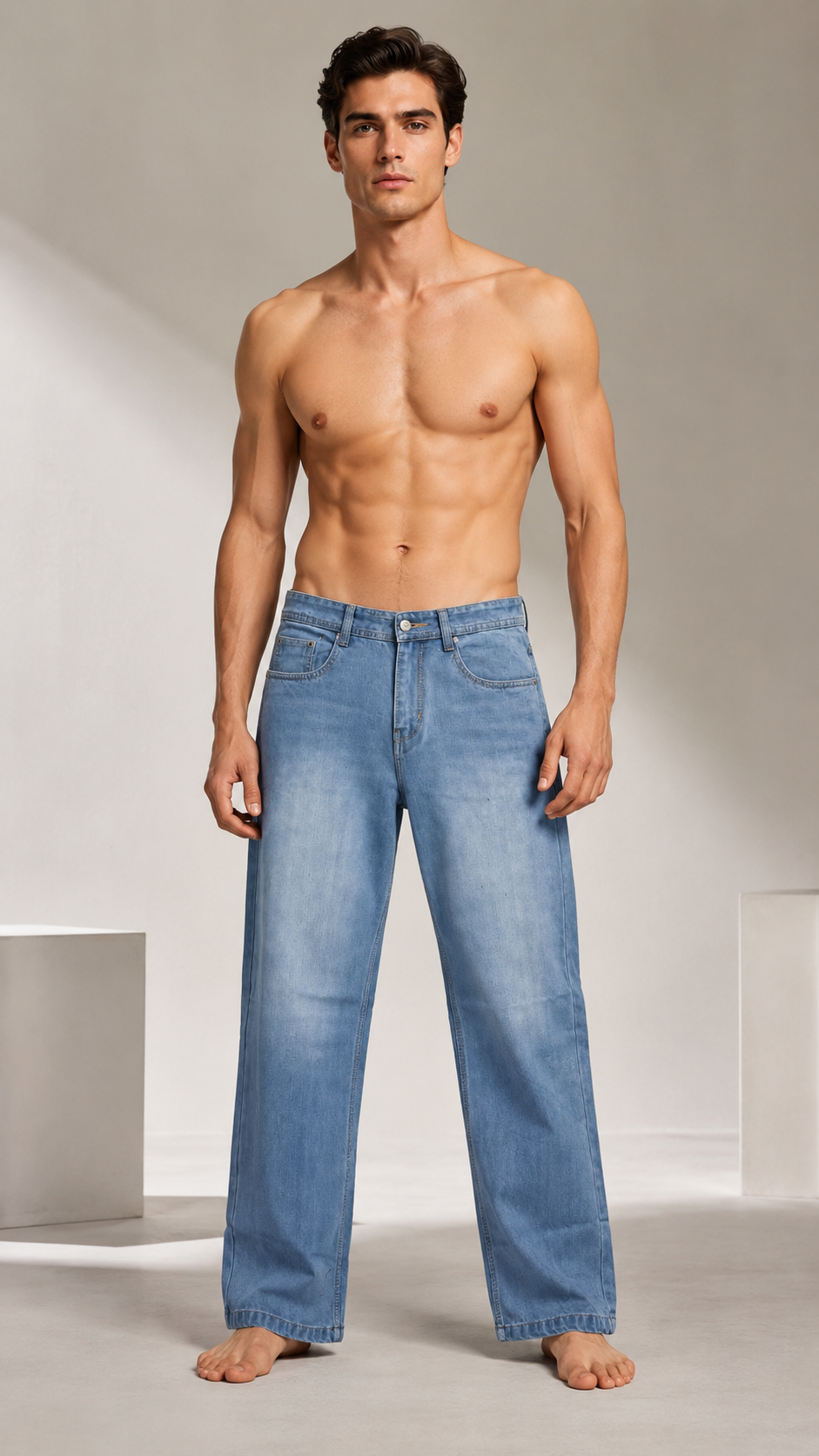 Men's Classic Mid Blue Slim Fit Stretch Denim Jeans