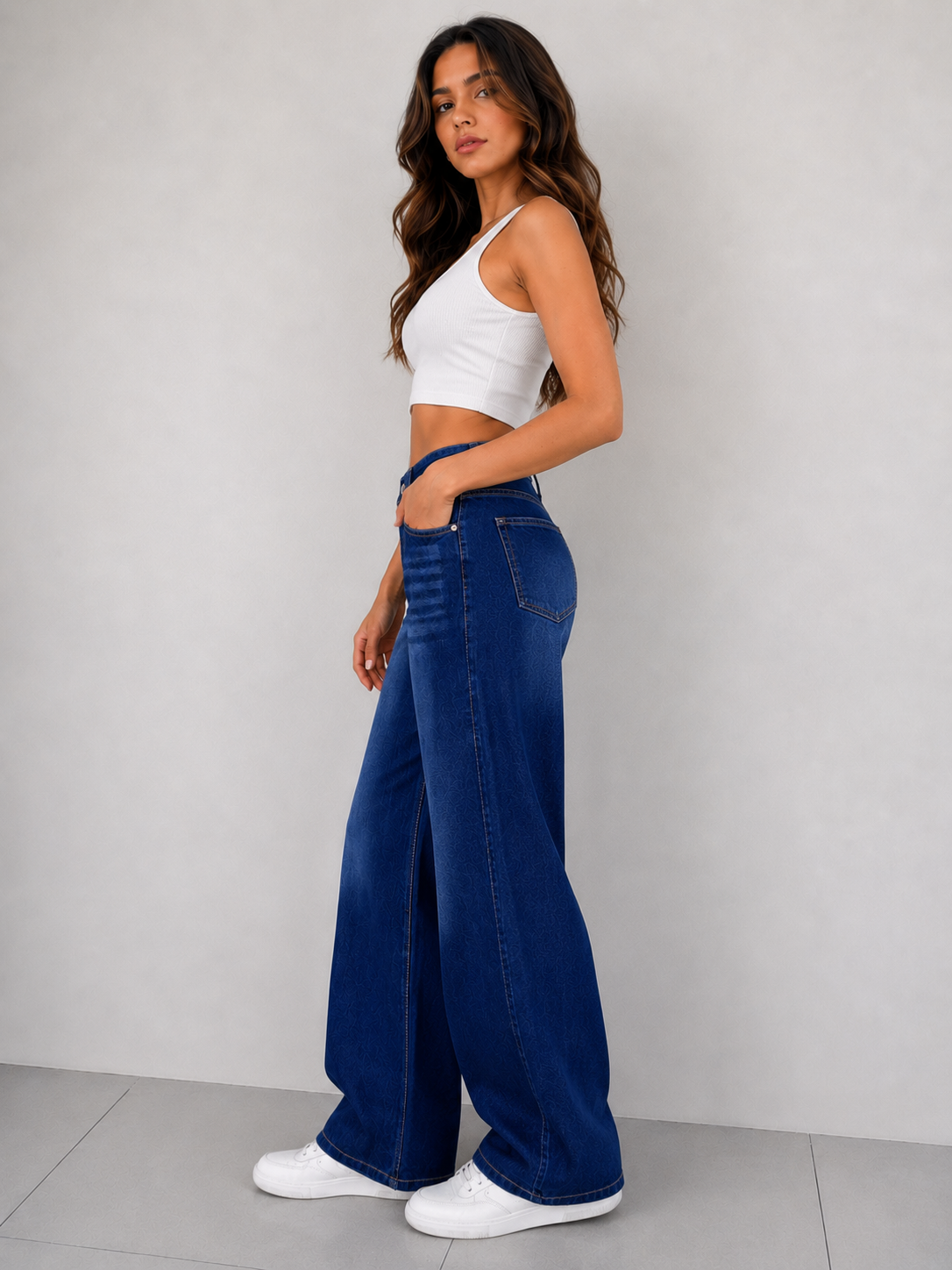 Women's Dark Indigo Wide Leg High Rise Denim Jeans