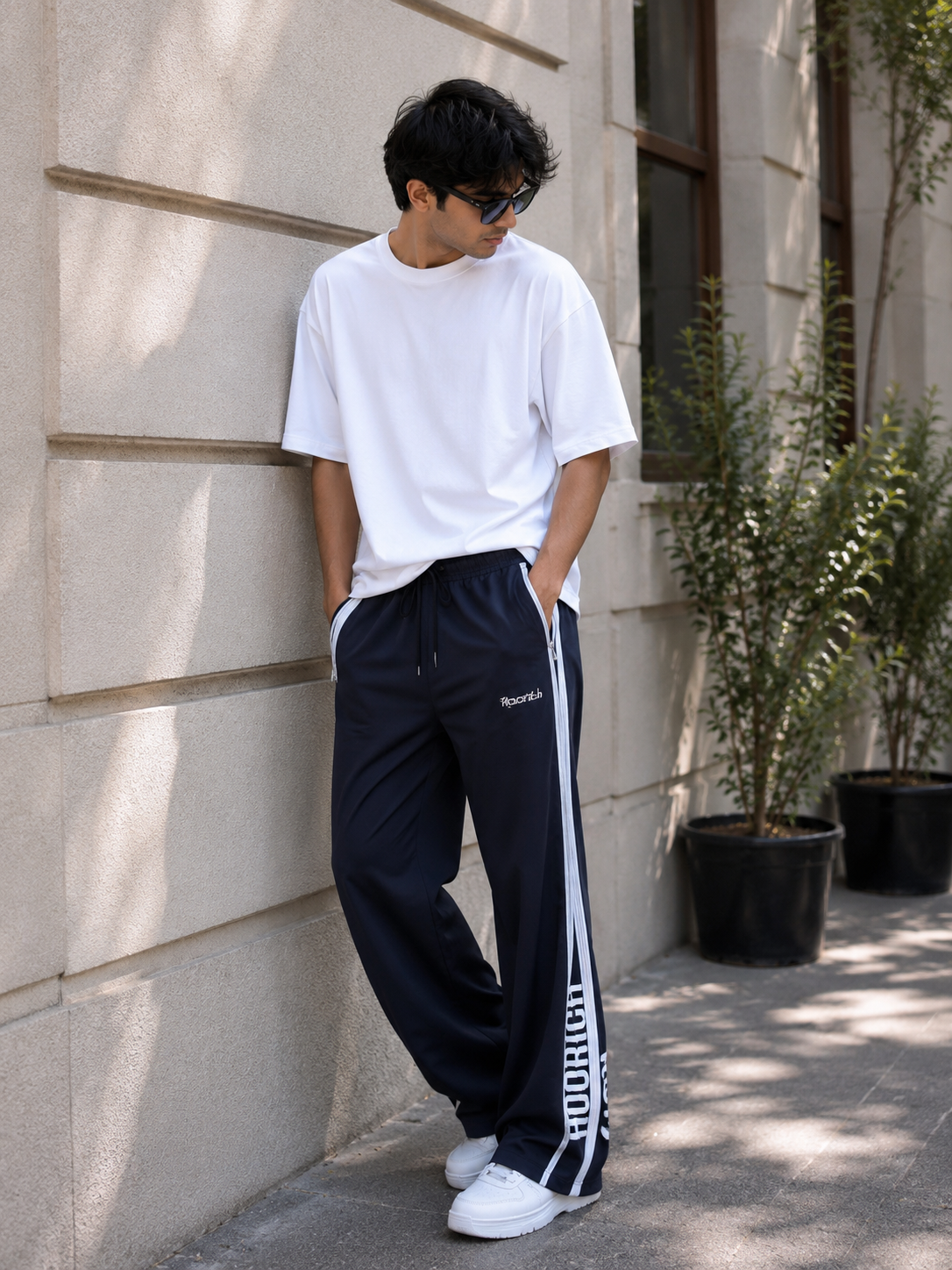 Men's Navy Blue Relaxed Fit Printed Lower & Trouser
