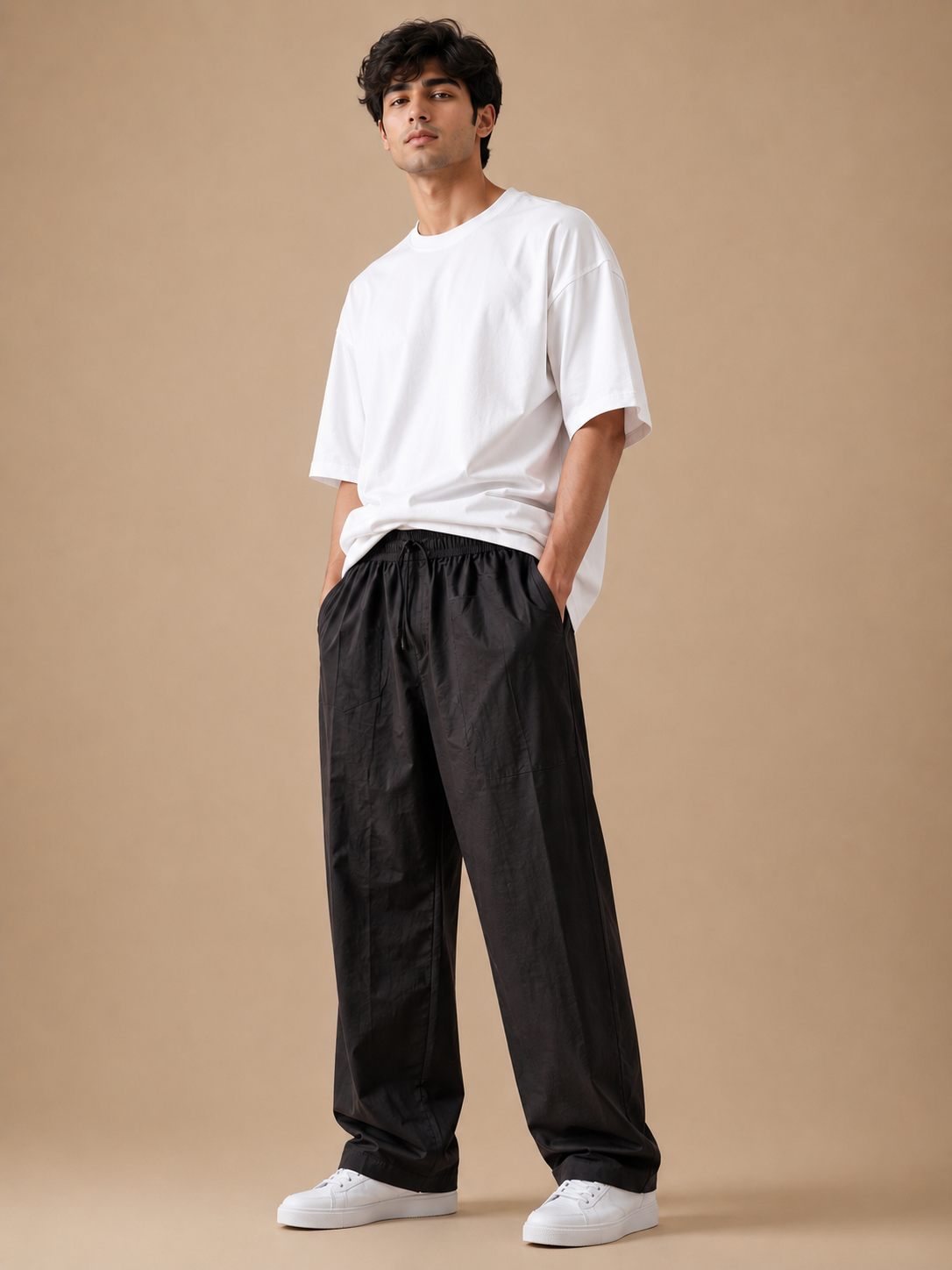 Men's Premium Black Wide Leg Side Stripe Trousers
