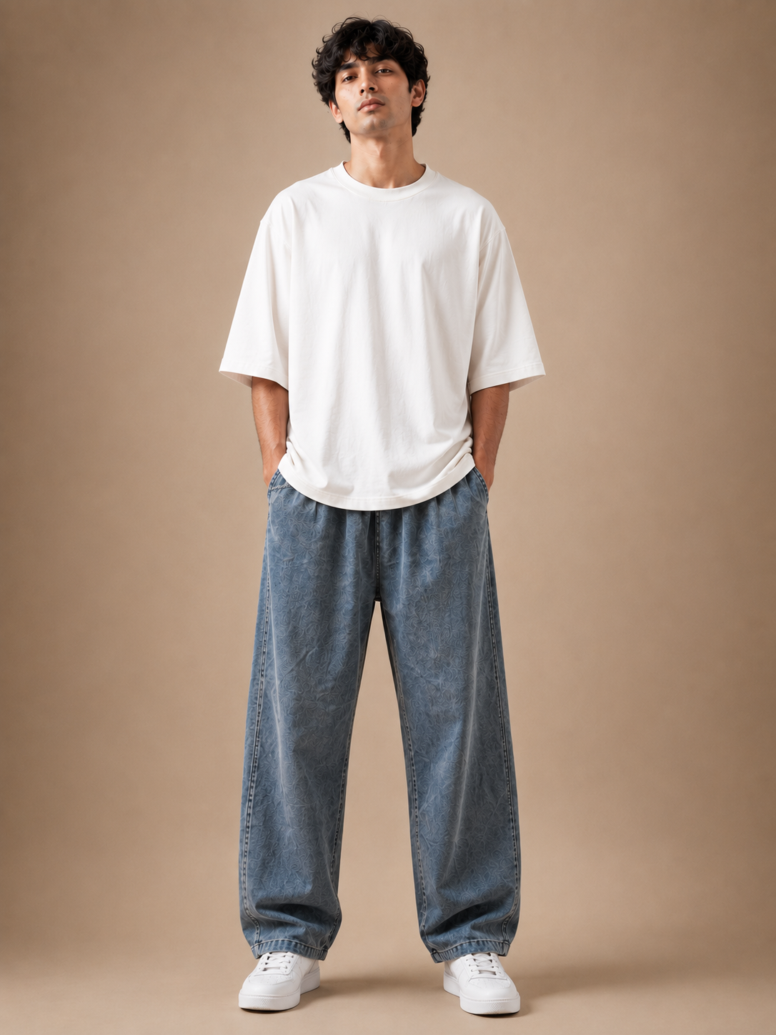 Men's Premium Washed Blue Wide Leg Denim Trousers