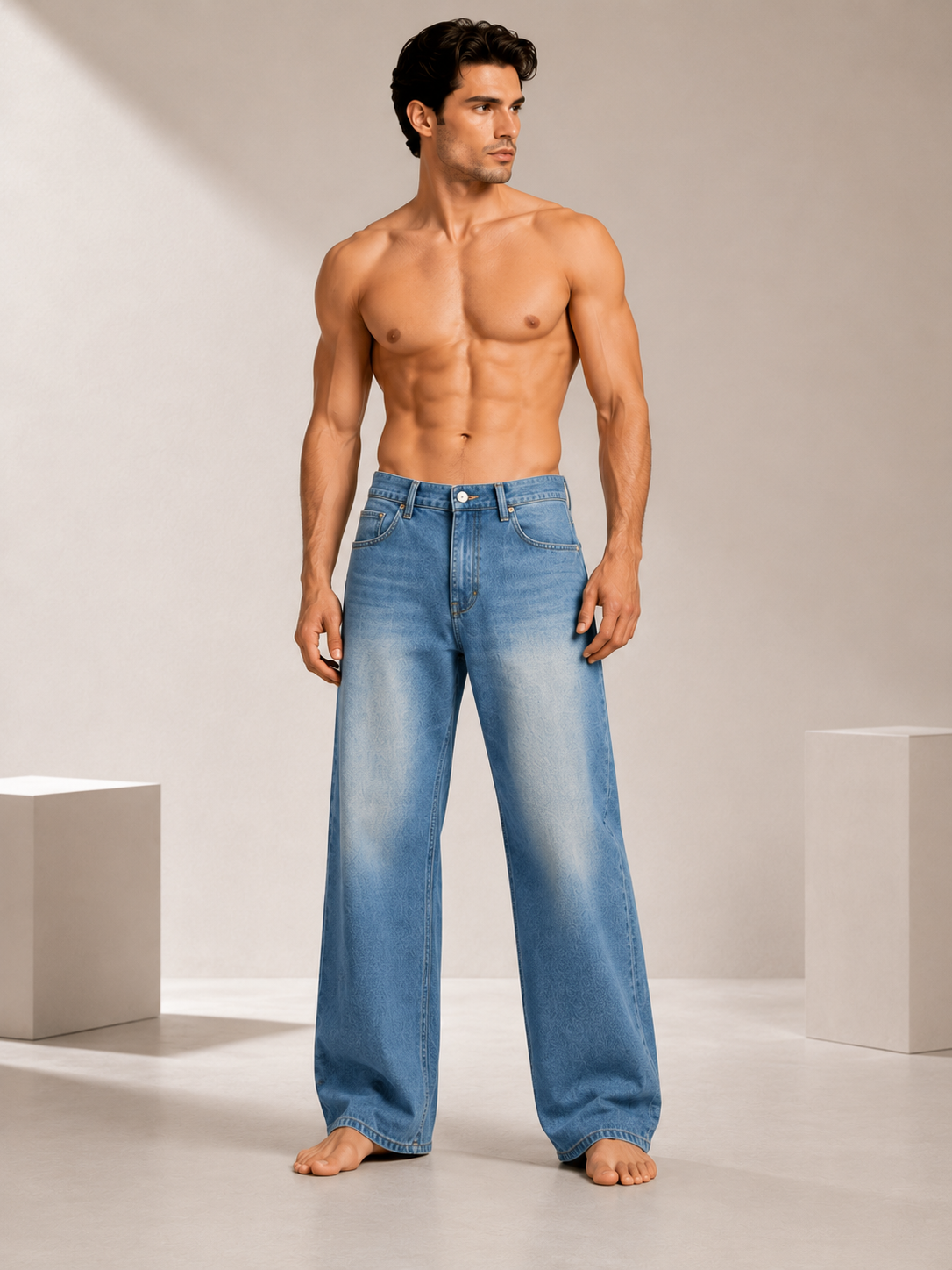 Men's Classic Mid Blue Slim Fit Stretch Denim Jeans