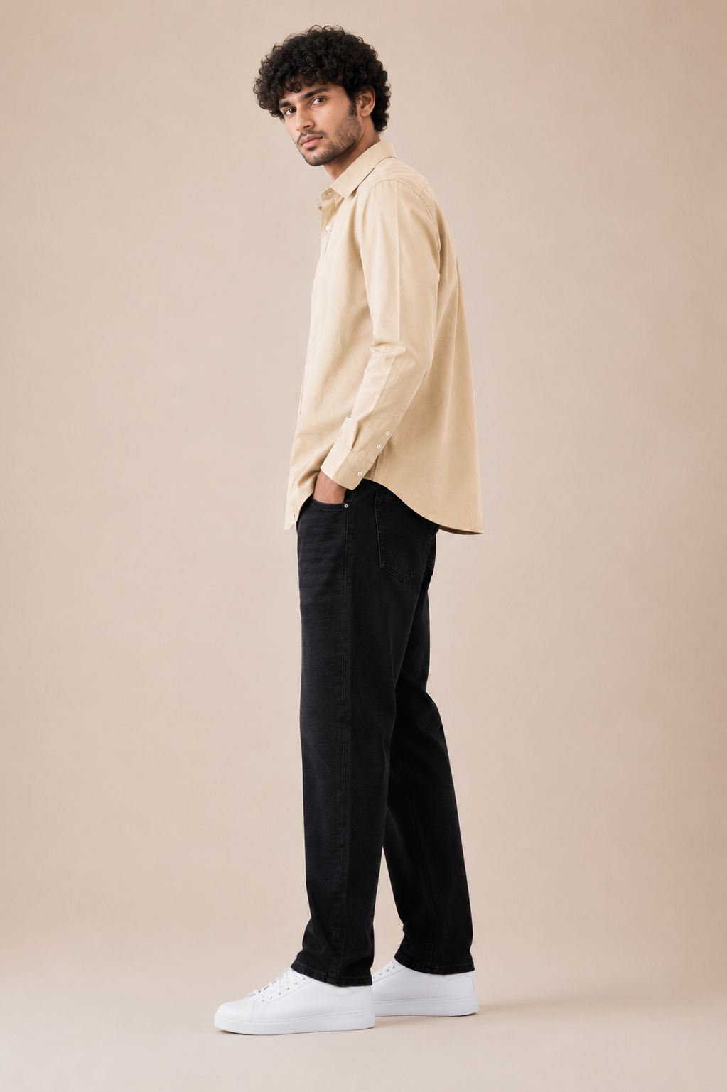 Men's Premium Solid Beige Full Sleeve Casual Shirt