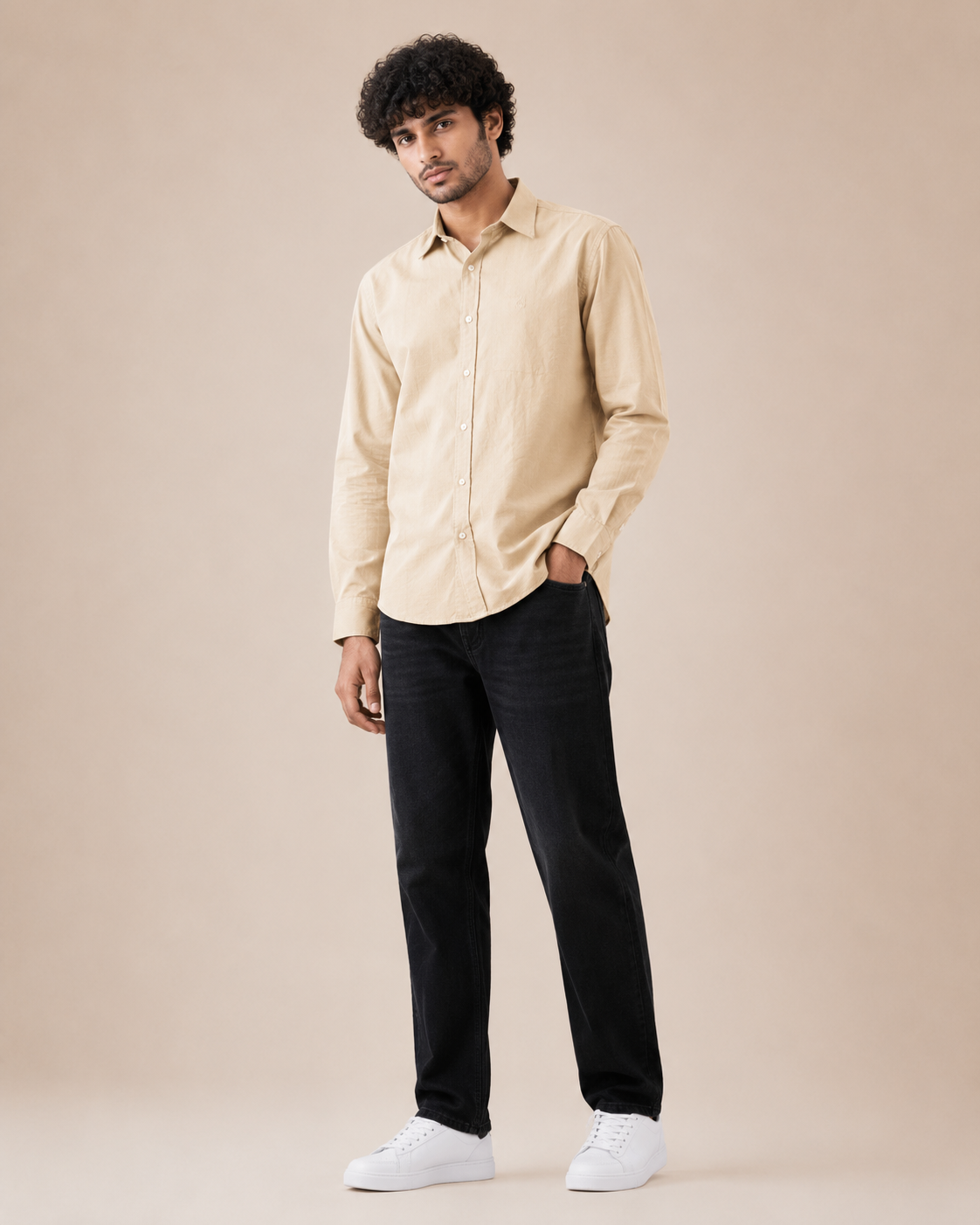 Men's Premium Solid Beige Full Sleeve Casual Shirt