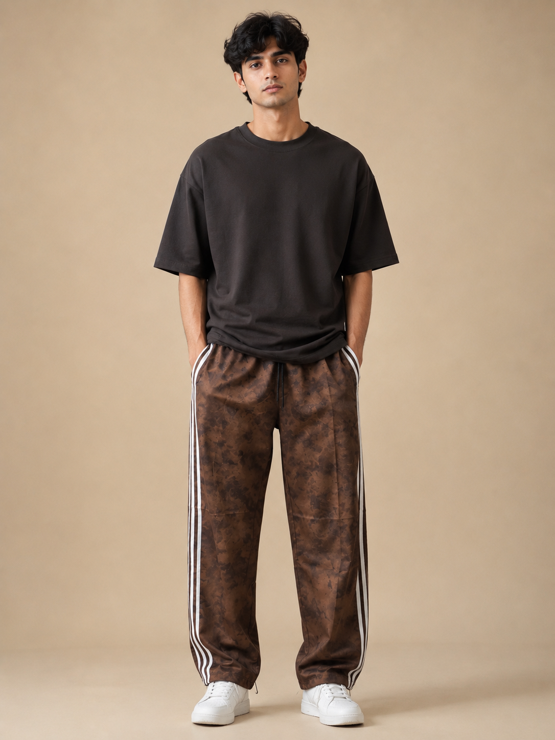 Men's Premium Brown Wide Leg Side Stripe Trousers
