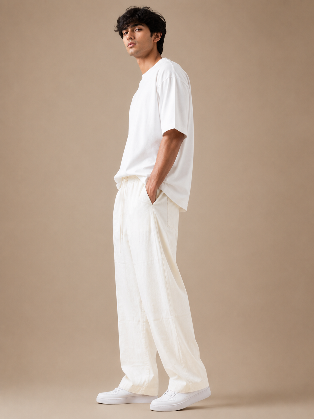Men's Premium Off-White Wide Leg Casual Trousers 