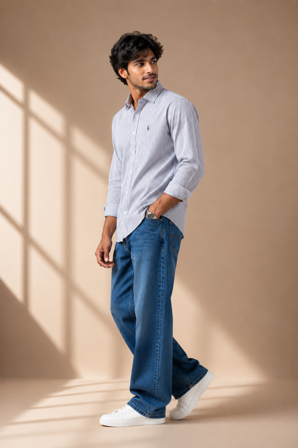 Men's Premium Light Blue Striped Full Sleeve Casual Shirt