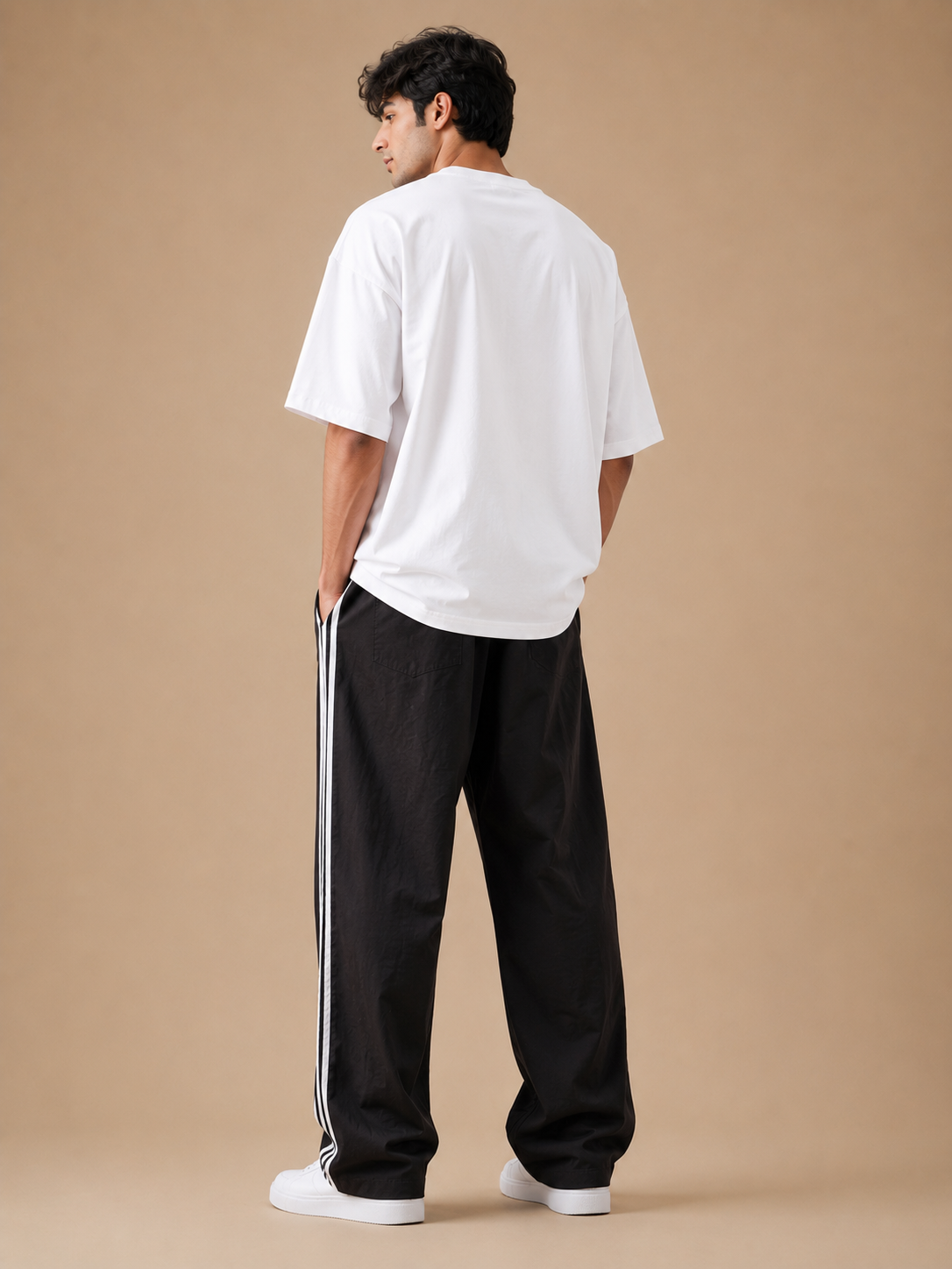 Men's Premium Black Wide Leg Side Stripe Trousers