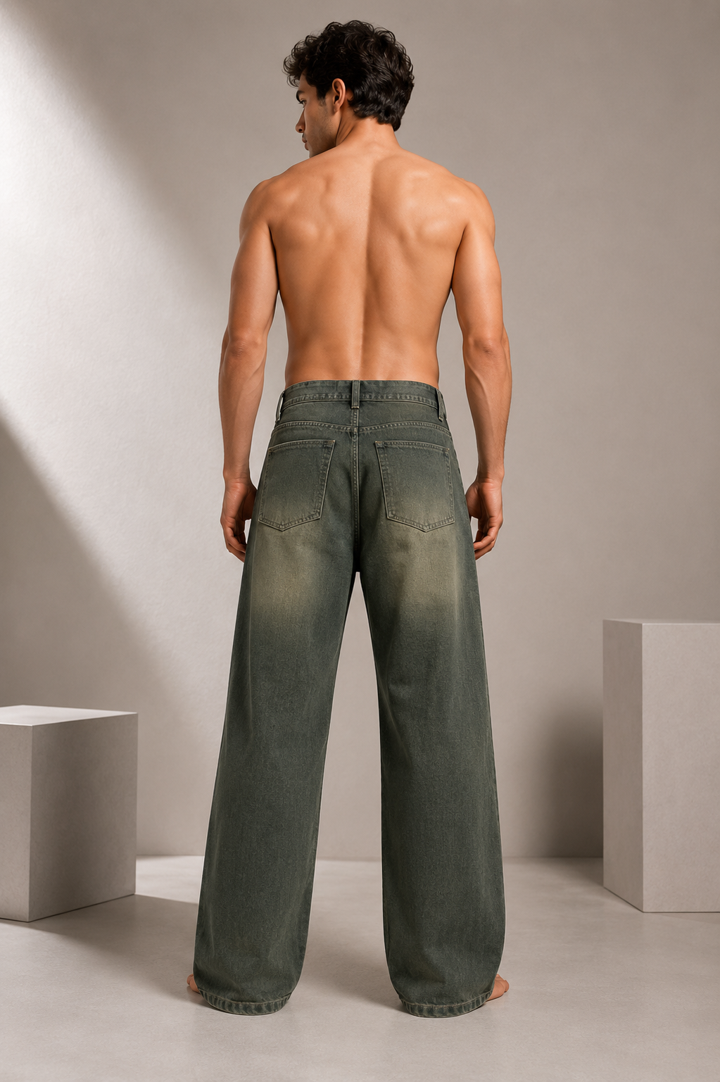 Men's Premium Vintage Olive Wide Leg Denim Jeans  ✨ Subtitle