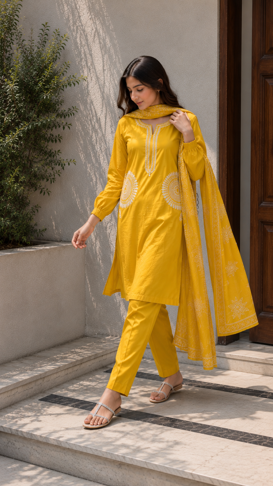 Mustard Yellow Embroidered Suit Set with Dupatta
