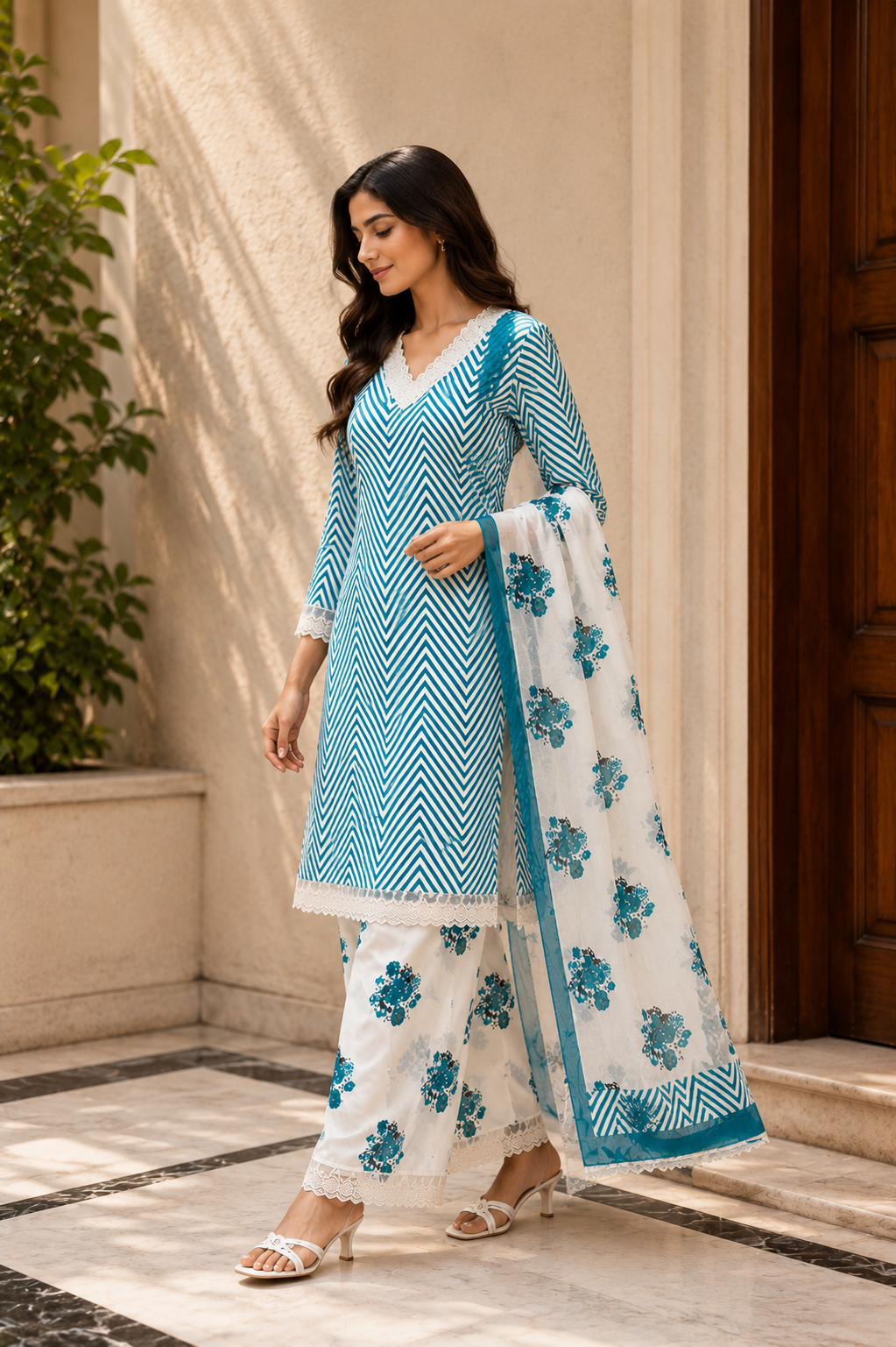 Wine Red Embroidered Anarkali Suit Set with Printed Dupatta