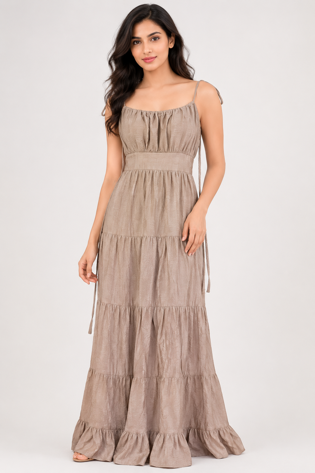 Women's Beige Tiered Maxi Dress