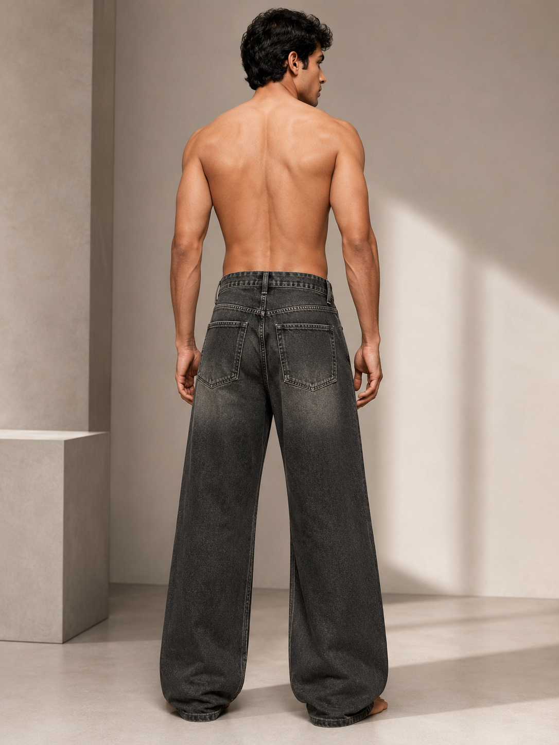 Men's Premium Washed Black Wide Leg Denim Jeans