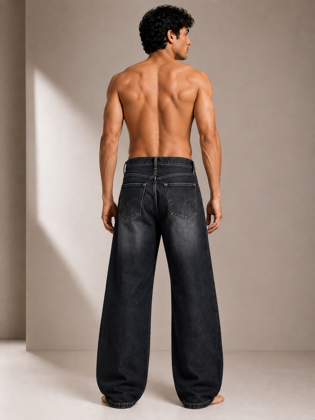 Men's Premium Washed Black Wide Leg Denim Jeans