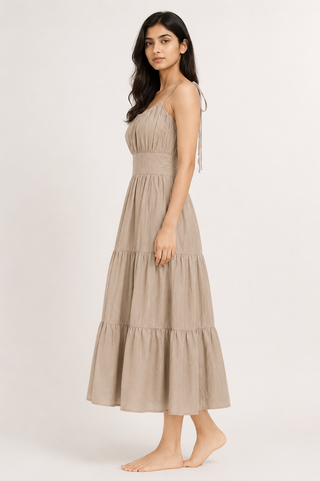 Women's Beige Tiered Maxi Dress