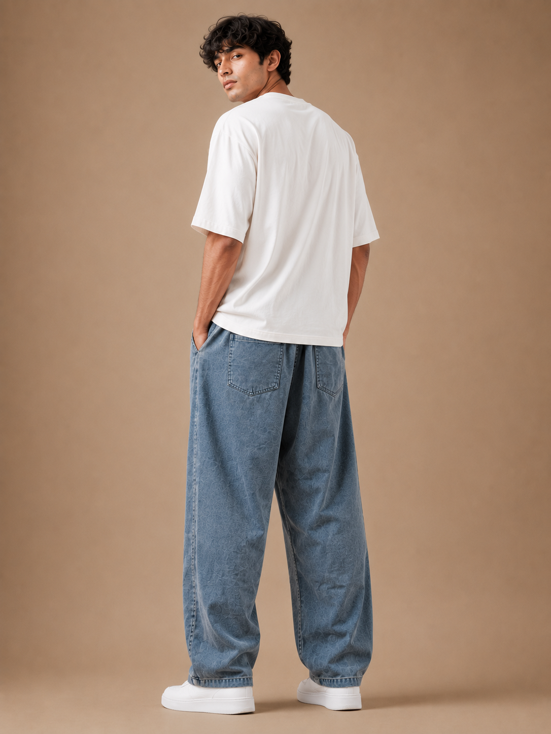 Men's Premium Washed Blue Wide Leg Denim Trousers