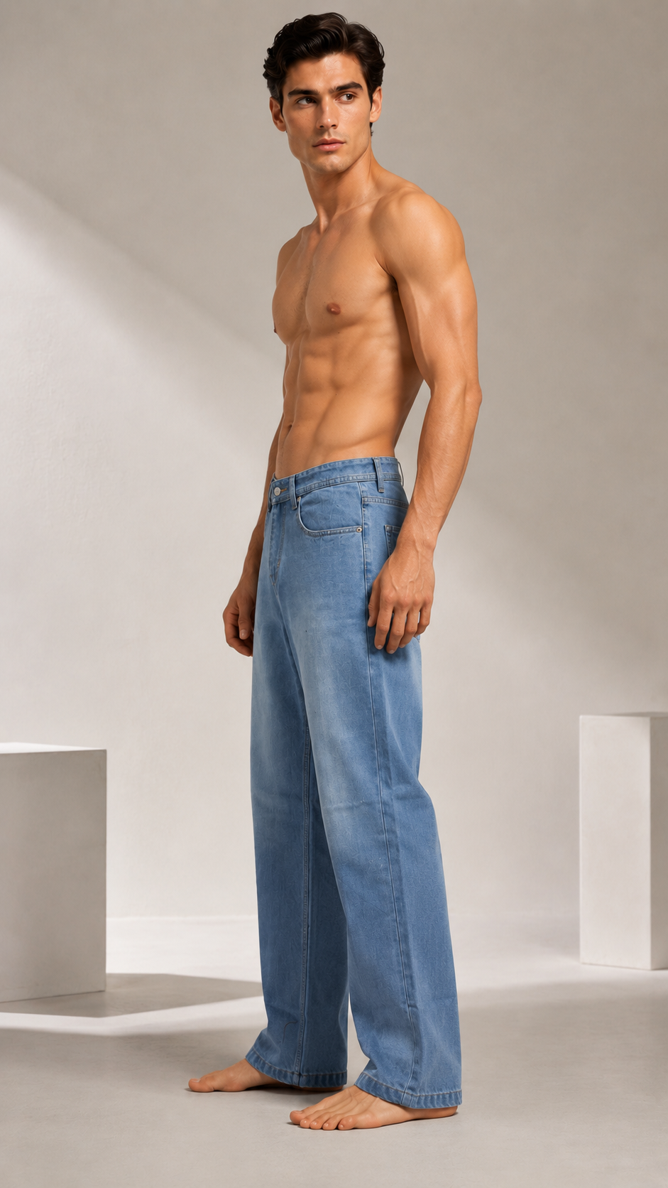 Men's Classic Mid Blue Slim Fit Stretch Denim Jeans