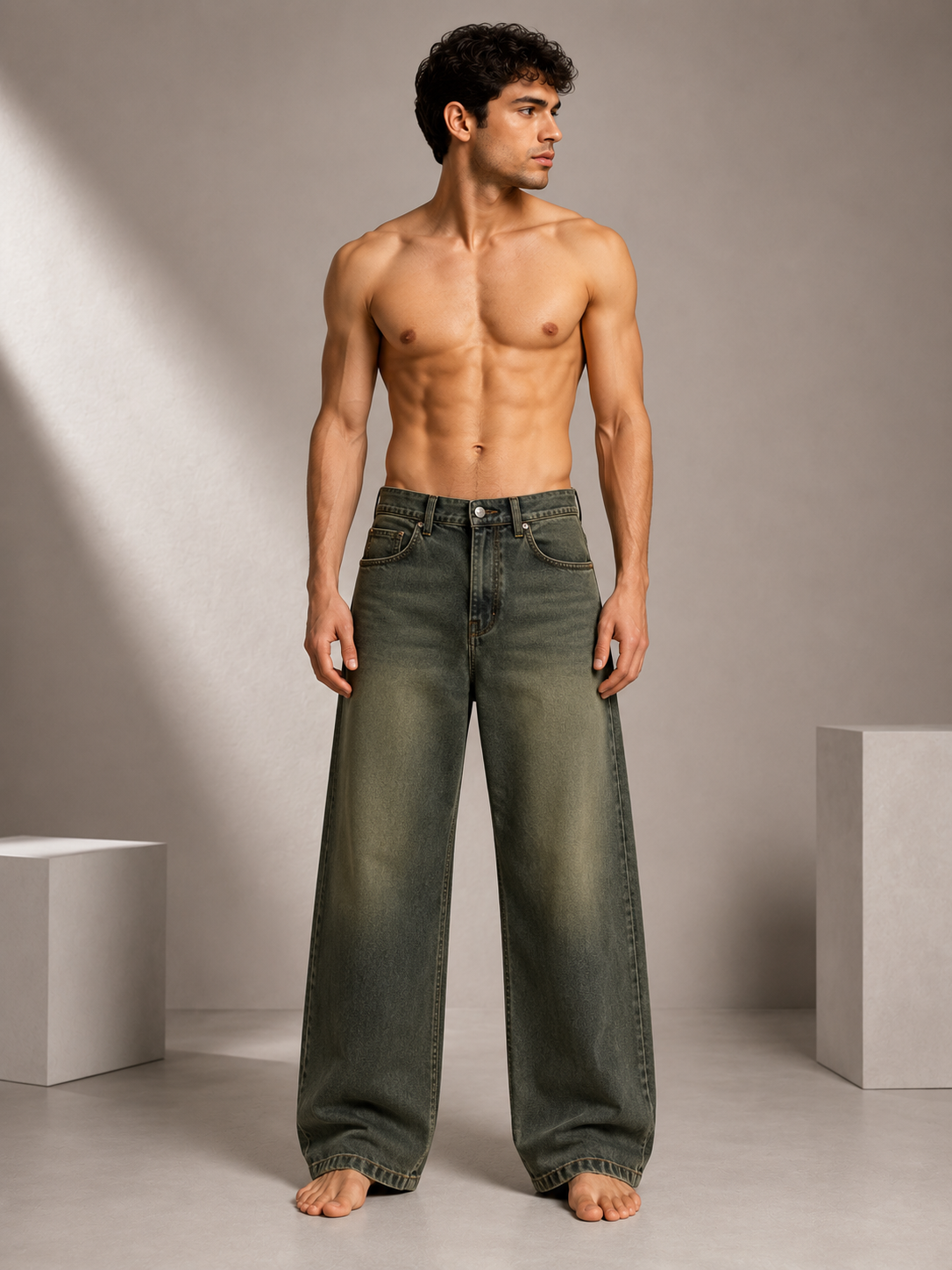 Men's Premium Vintage Olive Wide Leg Denim Jeans  ✨ Subtitle
