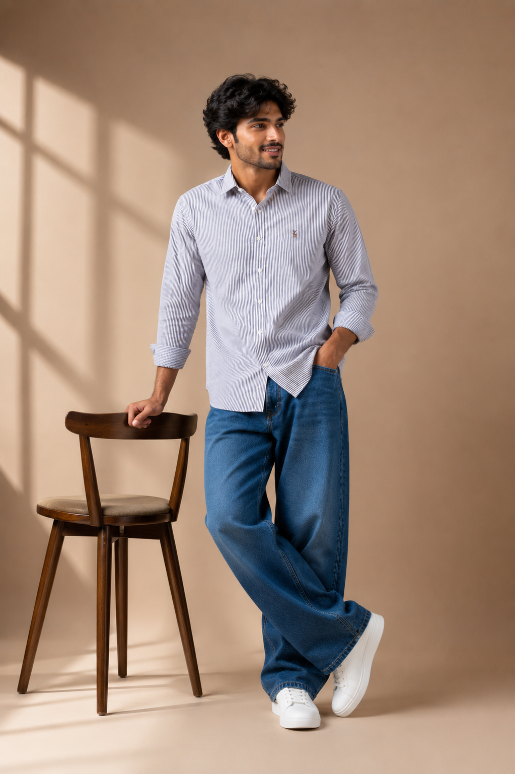 Men's Premium Light Blue Striped Full Sleeve Casual Shirt