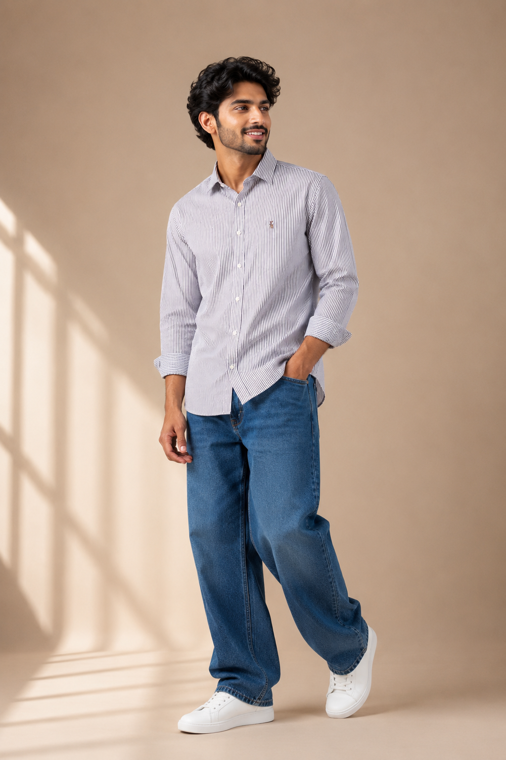 Men's Premium Light Blue Striped Full Sleeve Casual Shirt