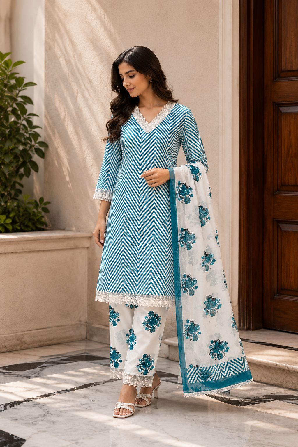 Wine Red Embroidered Anarkali Suit Set with Printed Dupatta