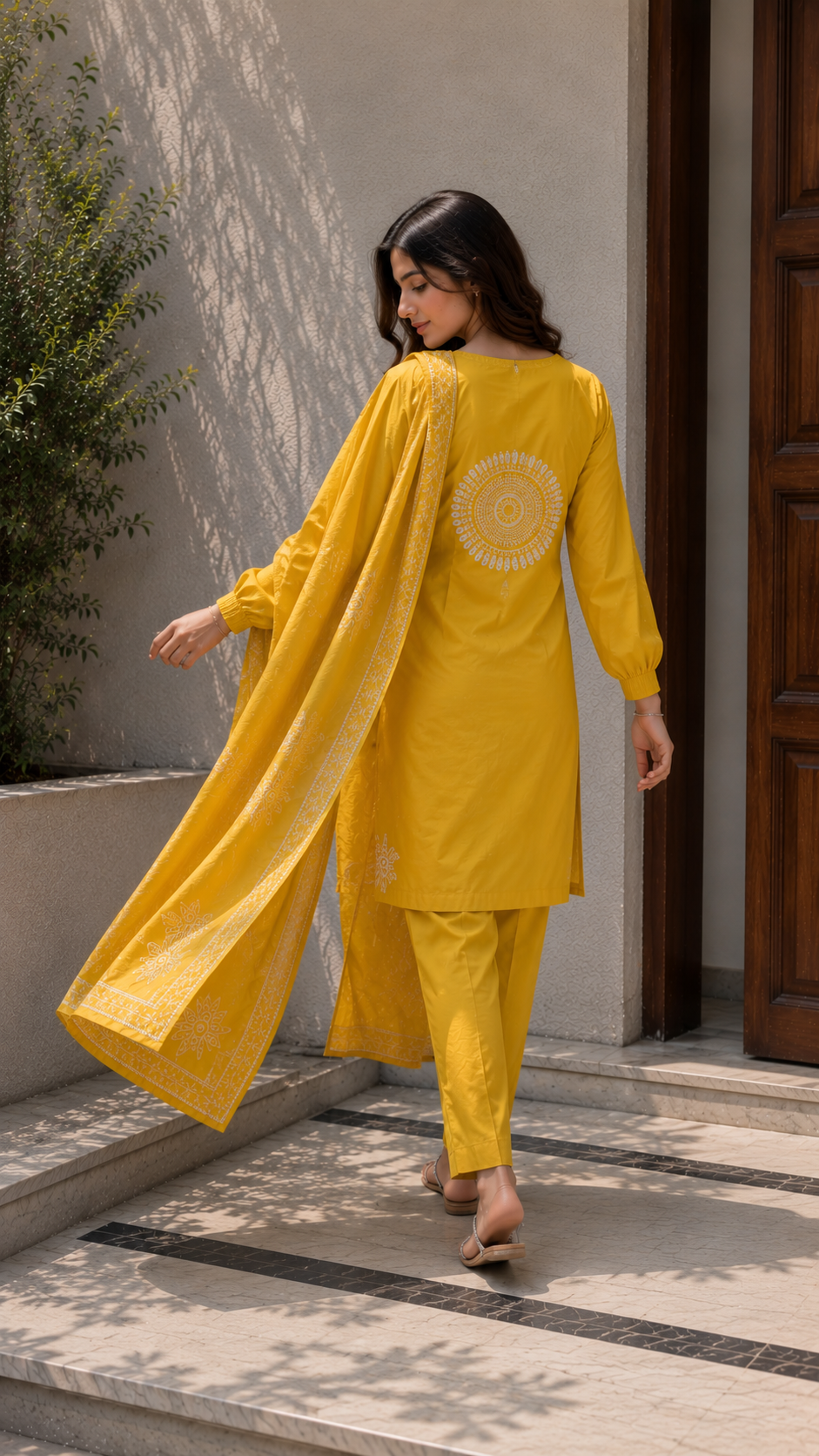 Mustard Yellow Embroidered Suit Set with Dupatta