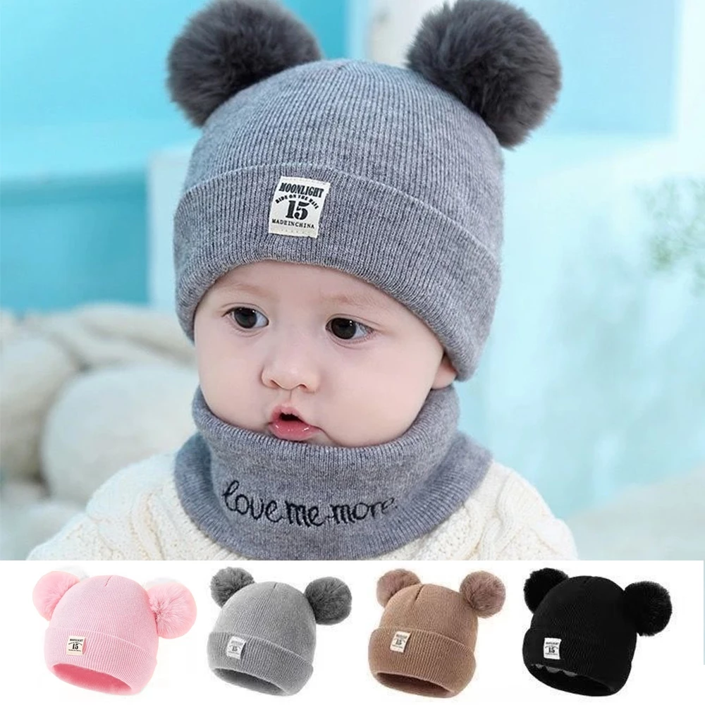 Solid Color Baby Knitted Hat Pompom Beanies Baby Hat Baby Cotton