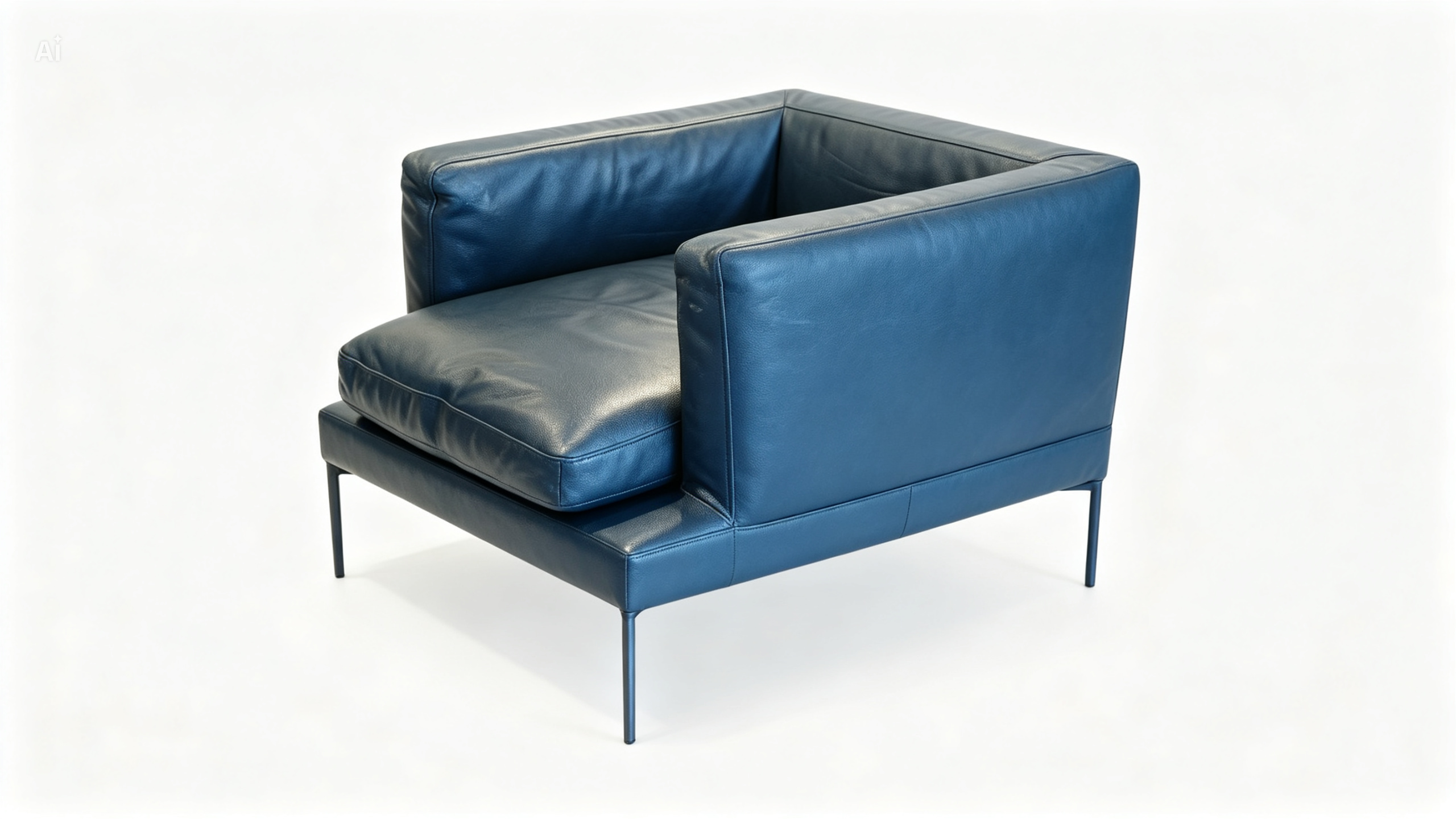 Modern Blue Leather Lounge Armchair (Made in Italy)