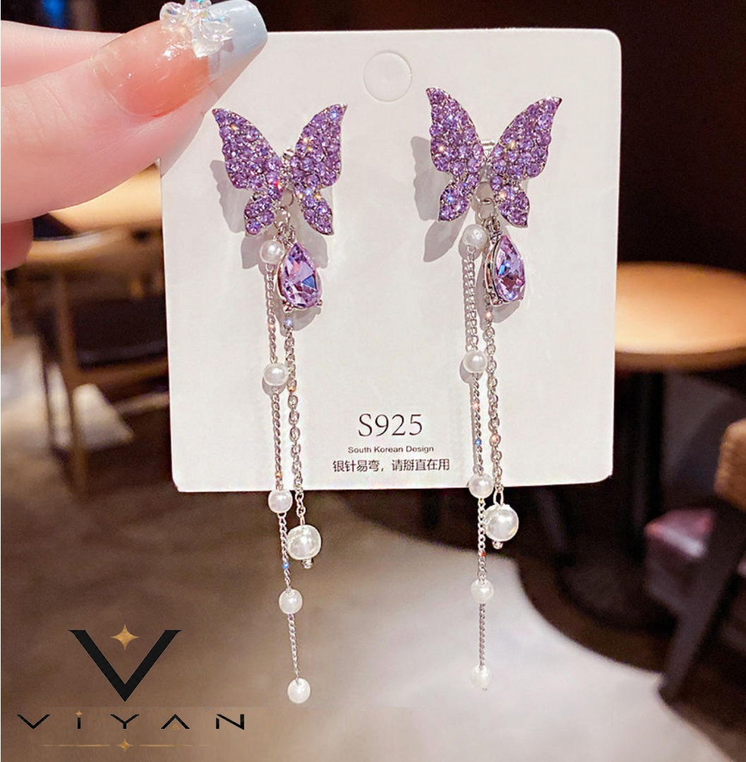 Purple Butterfly Drop Earrings
