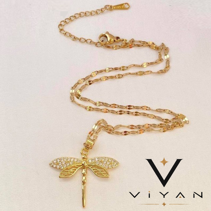 Golden Dragonfly Pendant Necklace