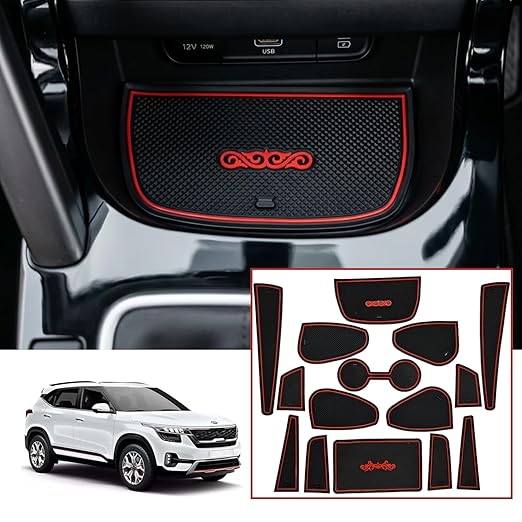 Car Drome Door Cup Bottle Mat Set for Kia Seltos 2019 to 2022