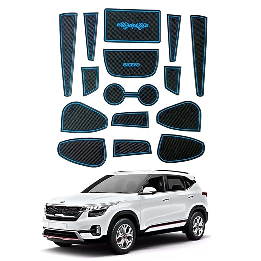 Car Drome Door Cup Bottle Mat Set for Kia Seltos 2019 to 2022