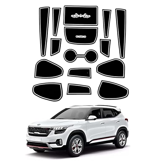 Car Drome Door Cup Bottle Mat Set for Kia Seltos 2019 to 2022