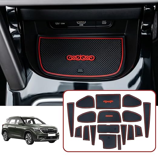 Car Drome Door Cup Bottle Mat Set for Kia Seltos Facelift 2023 to 2025