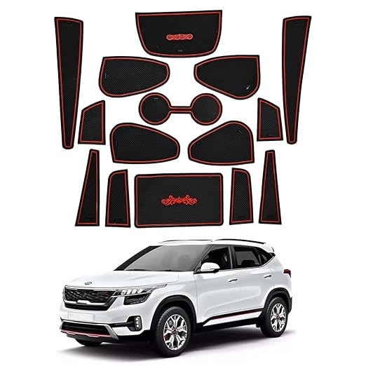 Car Drome Door Cup Bottle Mat Set for Kia Seltos 2019 to 2022