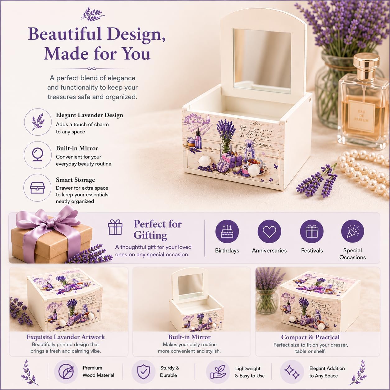 Floral Decorative Wooden Jewelry Box