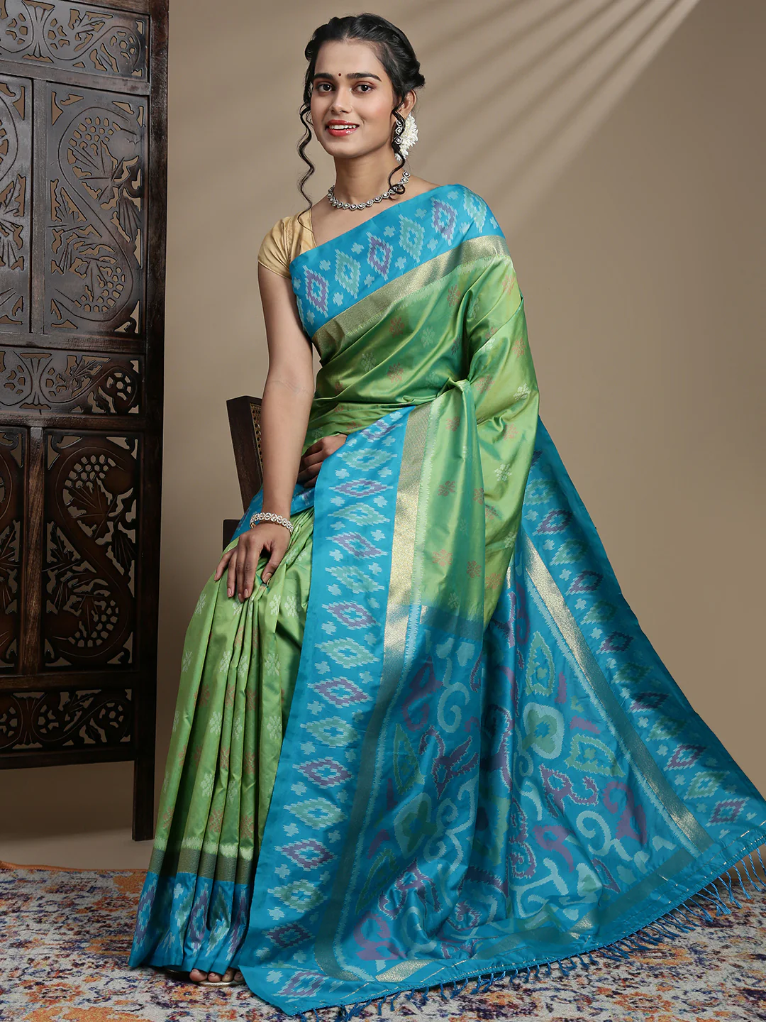 Elegant Green & Blue Silk Saree