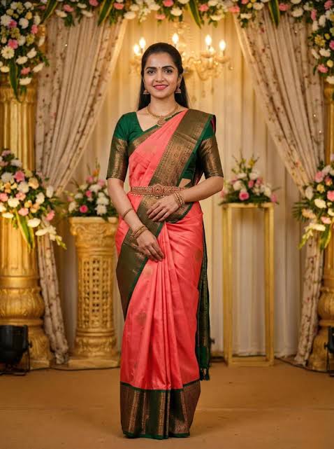 Elegant Pink and Green Silk Saree