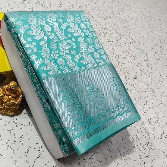 Turquoise Floral Banarasi Saree