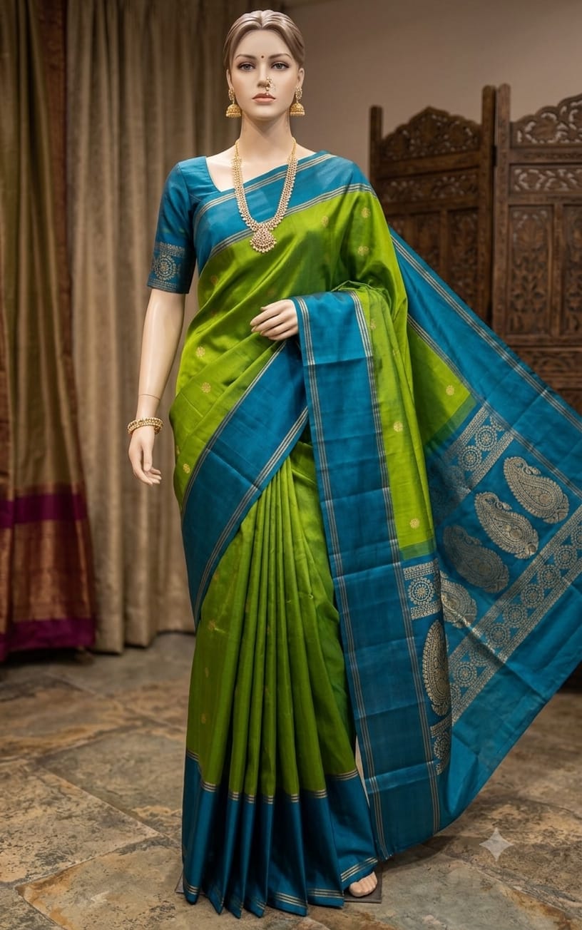 Elegant Green and Blue Silk Saree