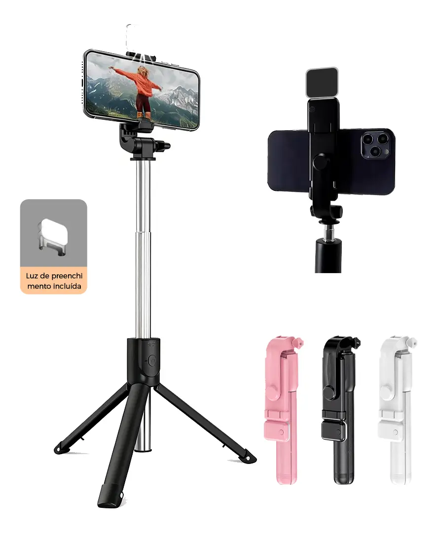 Tripé Selfie Stick com Luz de Preenchimento