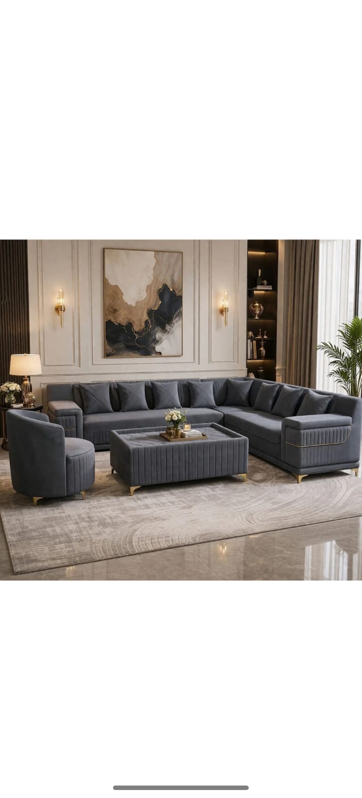 Modern L Shape  Grey Sectional Sofa Set