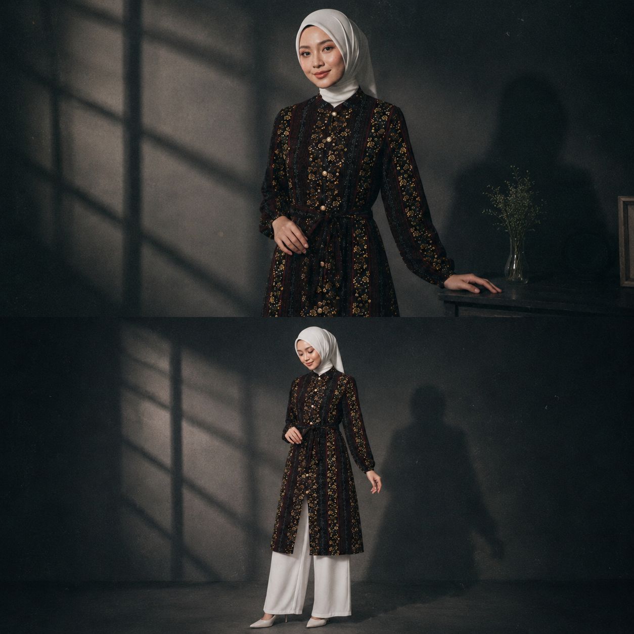 Long Outer Hitam Tunik Malaya Rayon Viscose