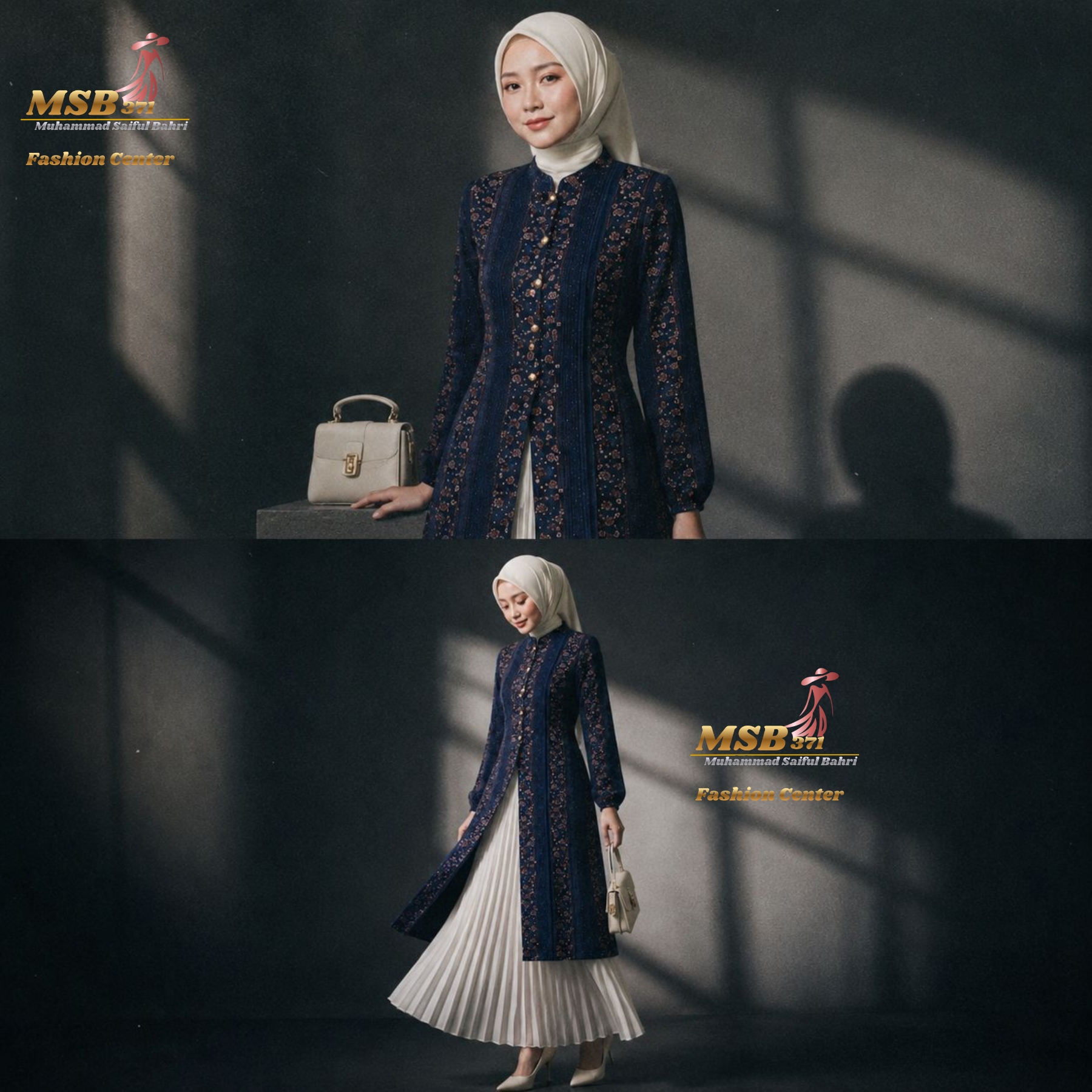 Long Outer NavyTunik Malaya Rayon Viscose