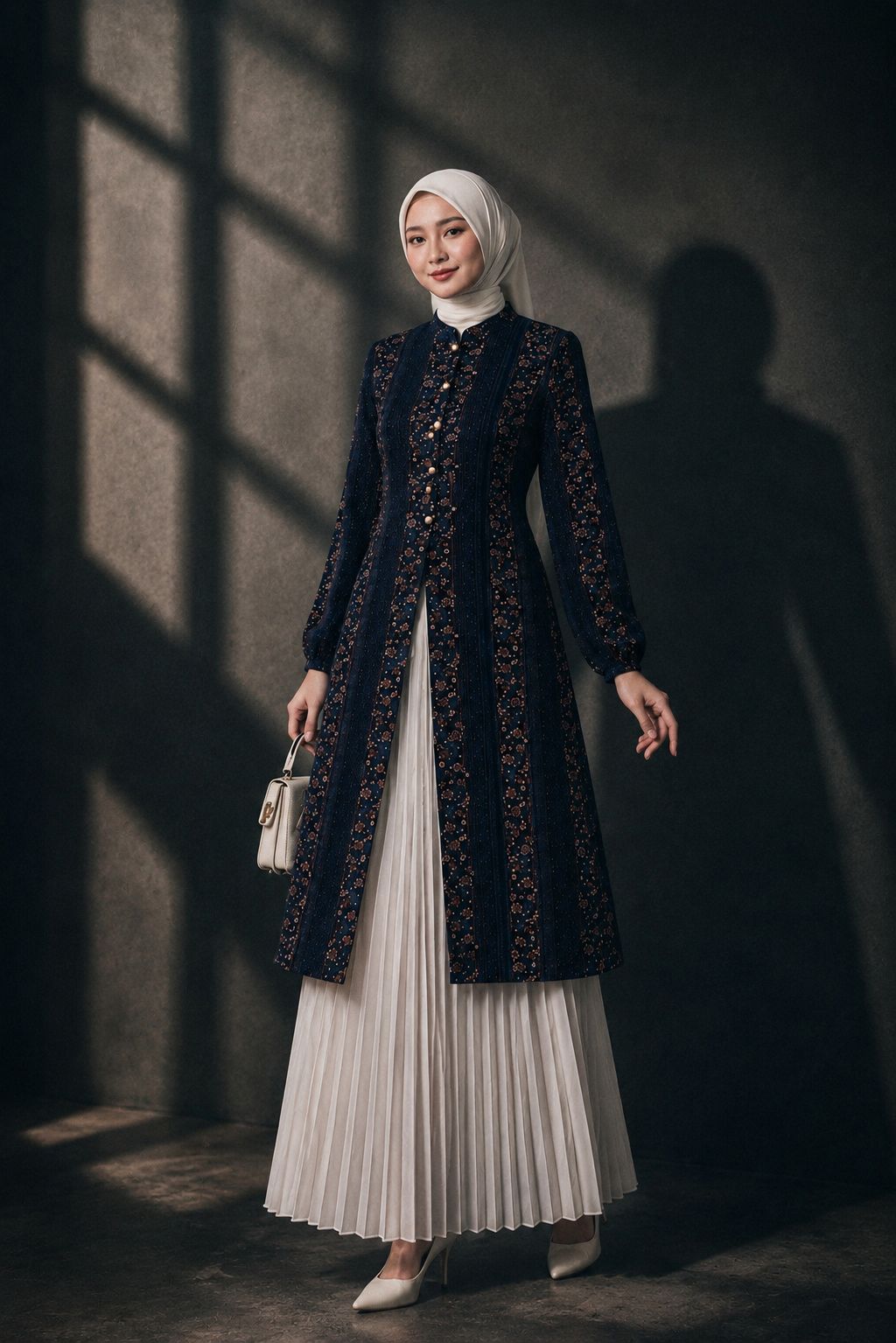 Long Outer NavyTunik Malaya Rayon Viscose